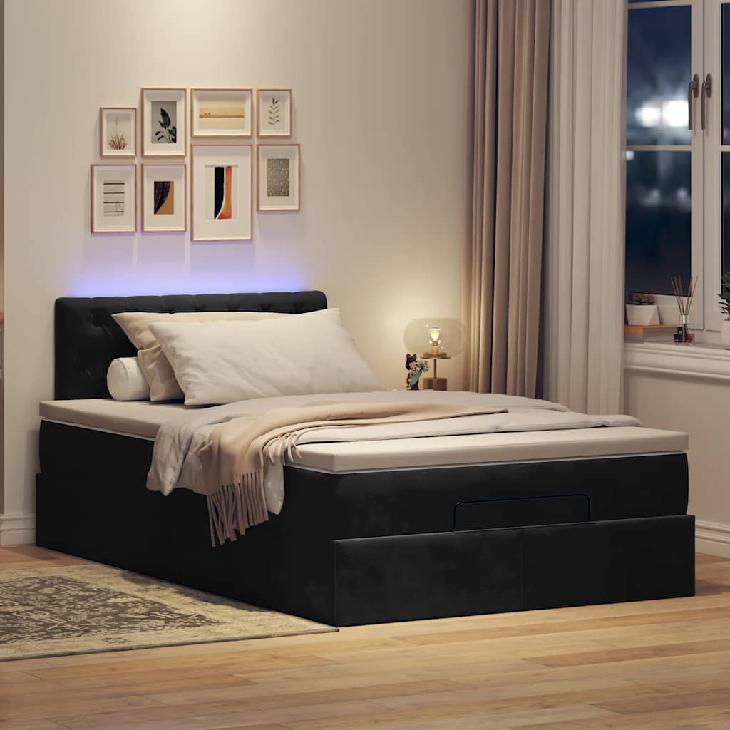 vidaXL Łóżko otomana z materacem i LED, czarny, 120x190cm, aksamit