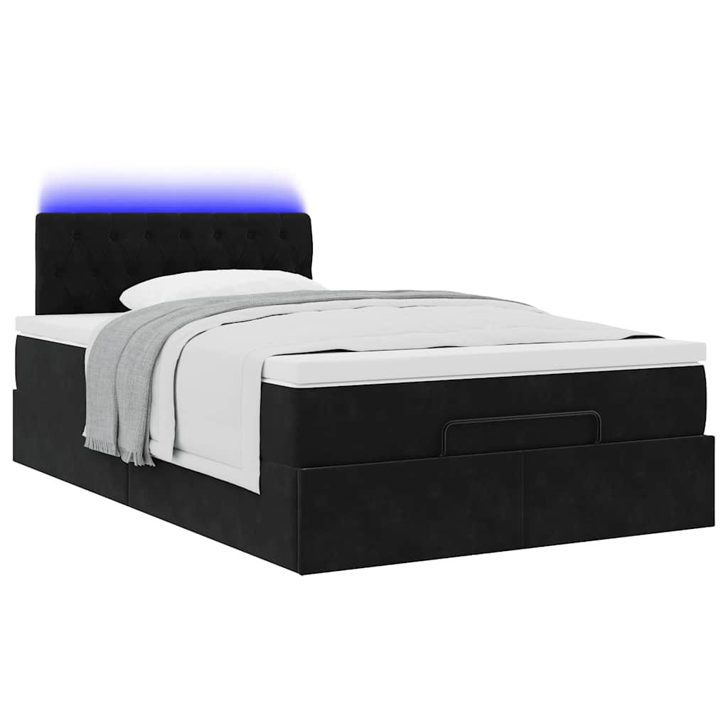 vidaXL Łóżko otomana z materacem i LED, czarny, 120x190cm, aksamit