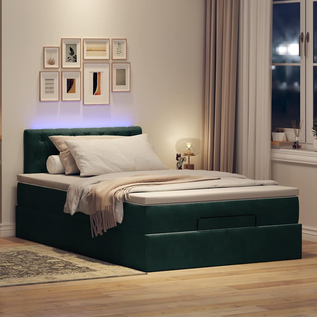 vidaXL Łóżko otomana z materacem i LED ciemnozielony 120x190cm aksamit