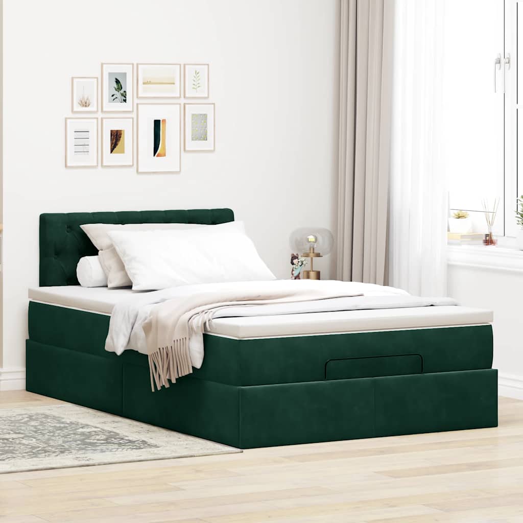 vidaXL Łóżko otomana z materacem i LED ciemnozielony 120x190cm aksamit