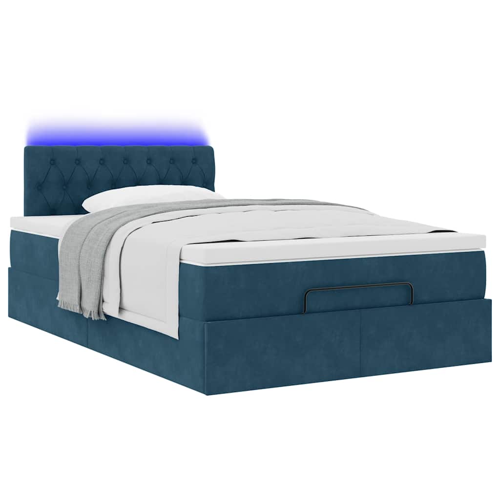 vidaXL Łóżko otomana z materacem i LED, ciemnoniebieski, 120x190cm