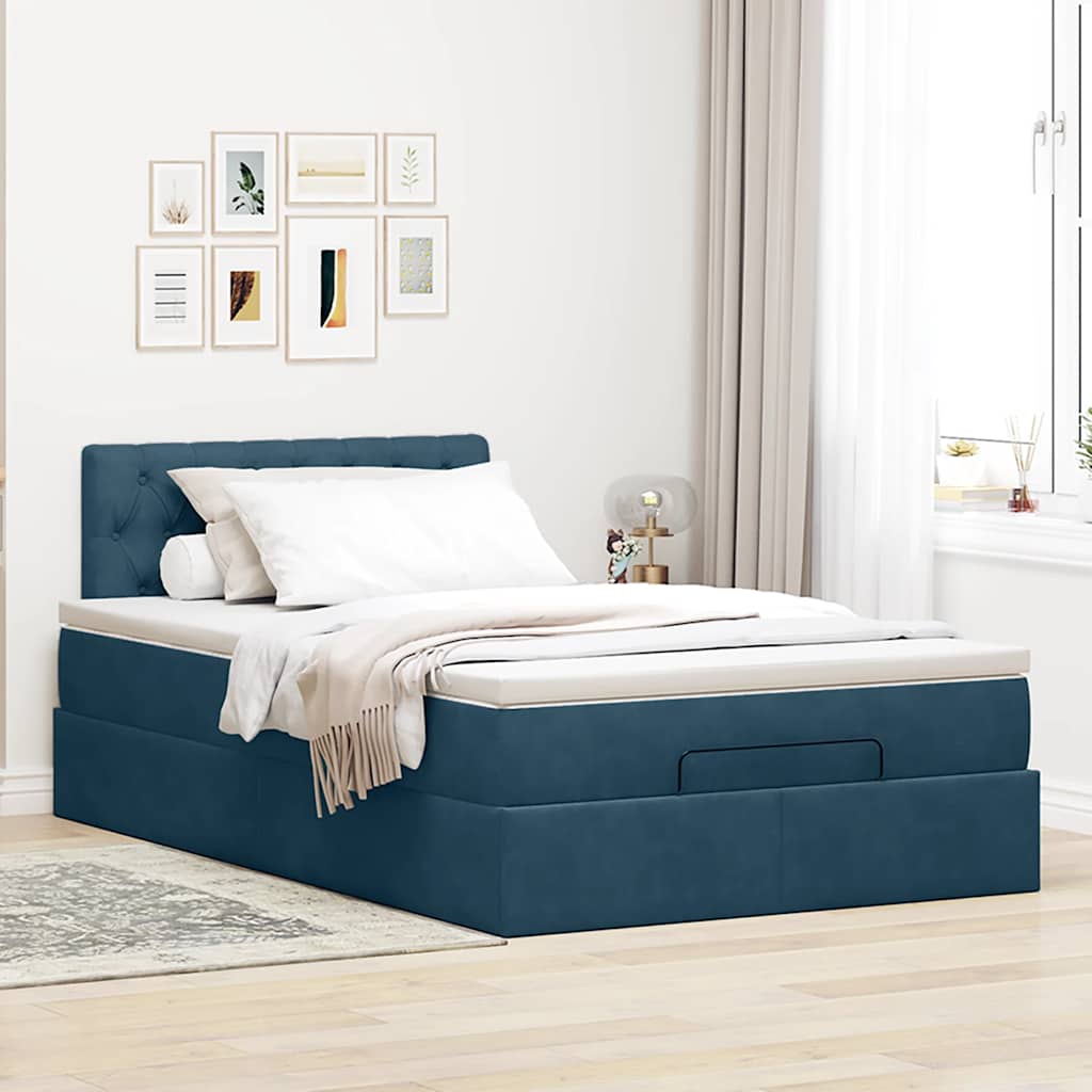 vidaXL Łóżko otomana z materacem i LED, ciemnoniebieski, 120x190cm