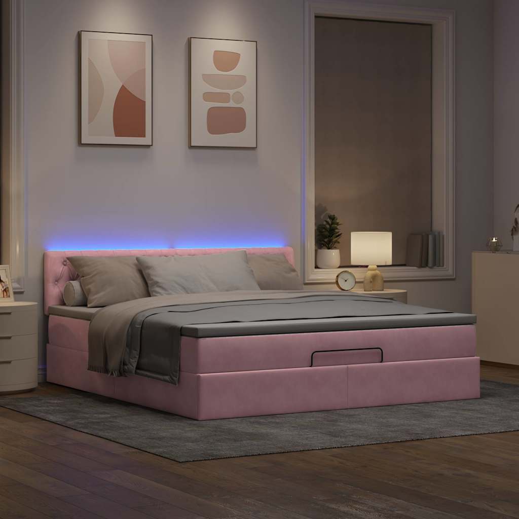 vidaXL Łóżko otomana z materacem i LED, różowy, 180x200cm, aksamit