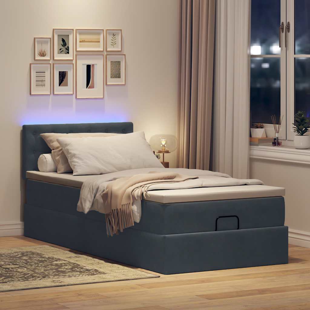 vidaXL Rama łóżka otomana z materacem, szara, 80x200 cm, aksamit