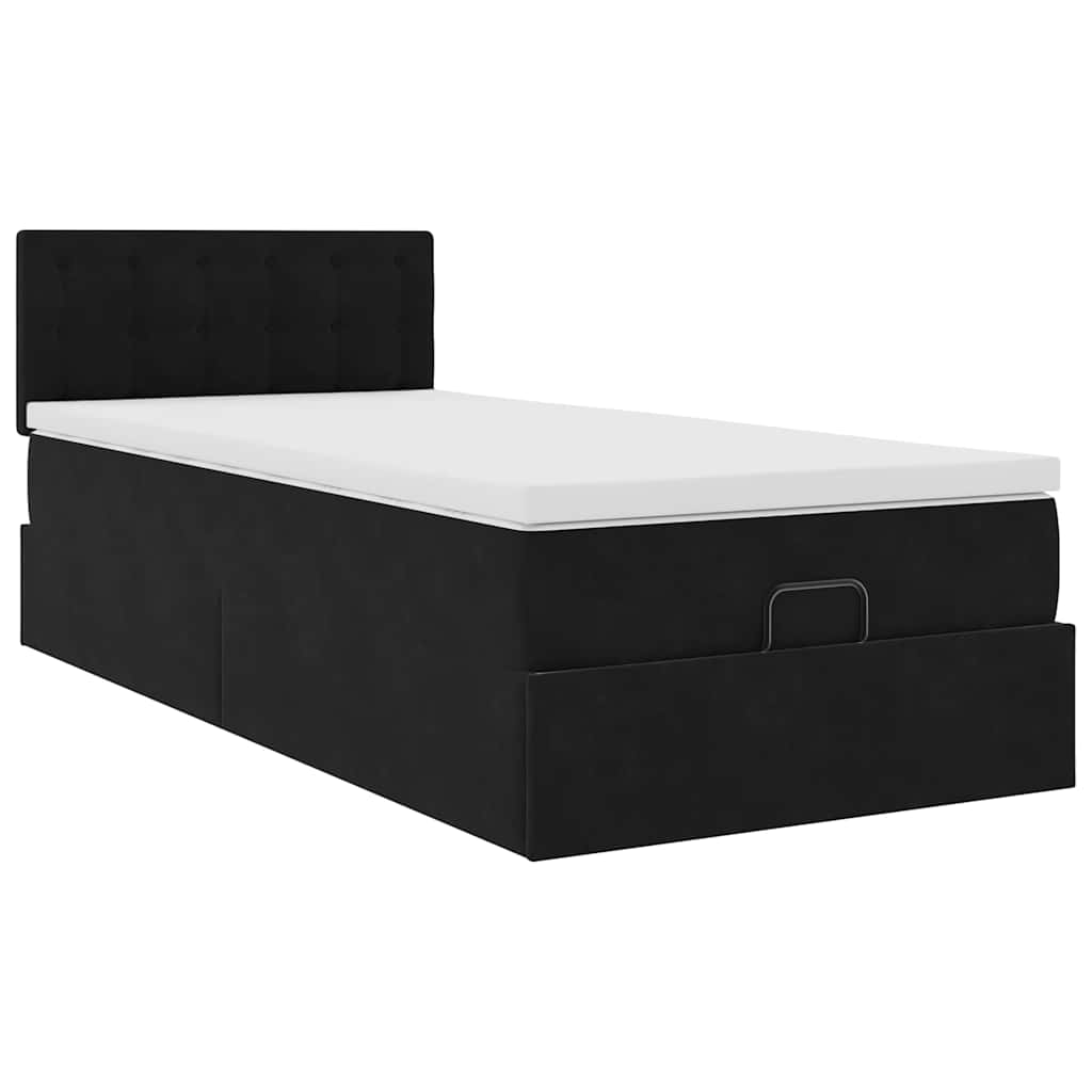 vidaXL Łóżko Ottoman z materacem i LED, czarny, 80x200cm, aksamit