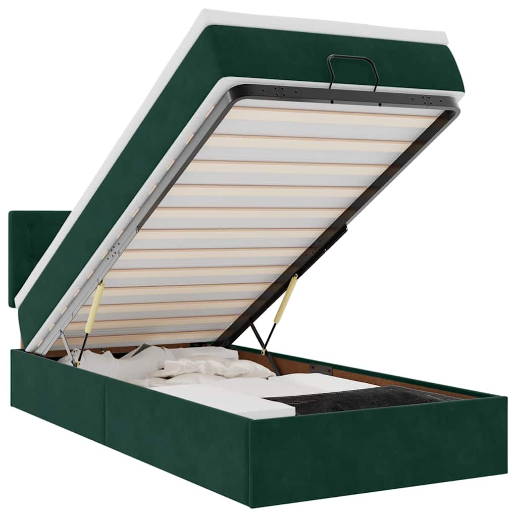 vidaXL Łóżko otomana z materacem i LED, ciemnozielony 80x200cm aksamit