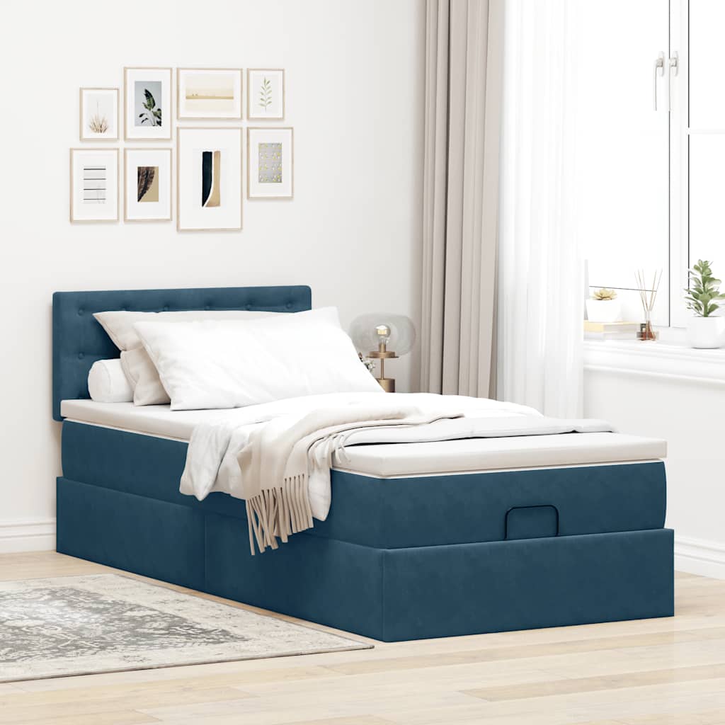 vidaXL Łóżko otomana z materacem i LED, niebieski, 80x200cm, aksamit