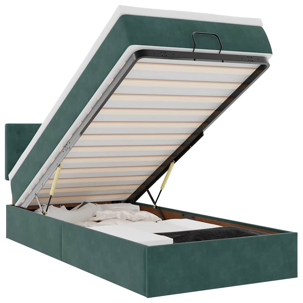 vidaXL Łóżko otomana z materacem i LED, ciemnozielony 90x200cm aksamit