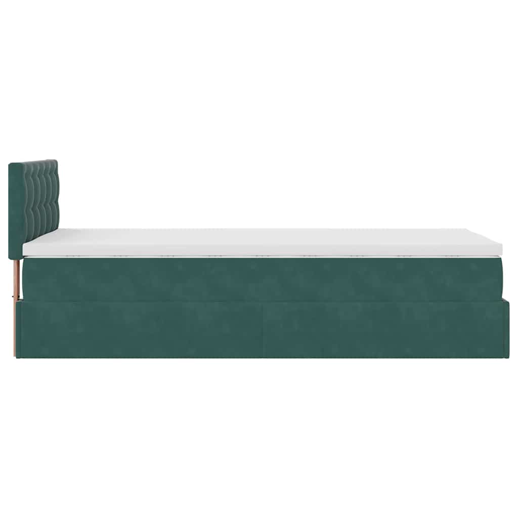 vidaXL Łóżko otomana z materacem i LED, ciemnozielony 90x200cm aksamit
