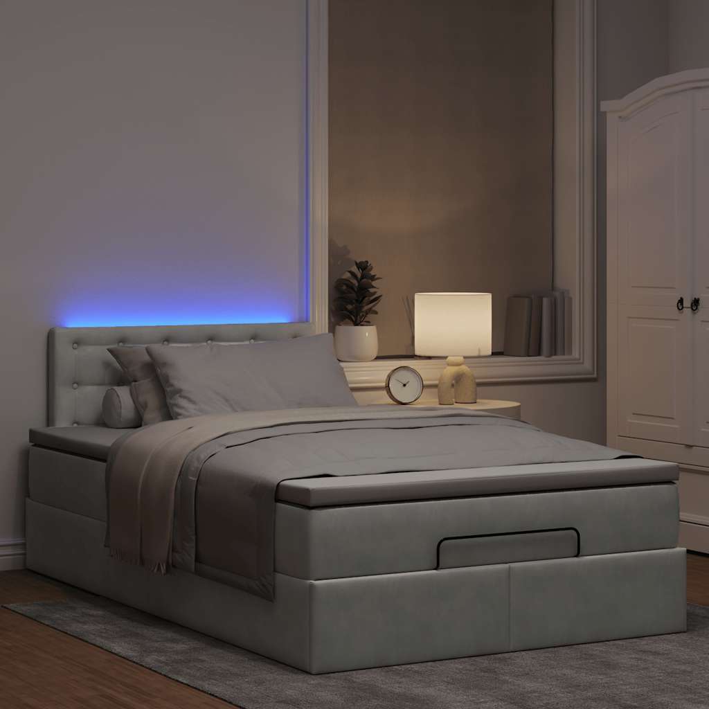 vidaXL Łóżko otomana z materacem i LED, jasnoszary, 120x190cm, aksamit