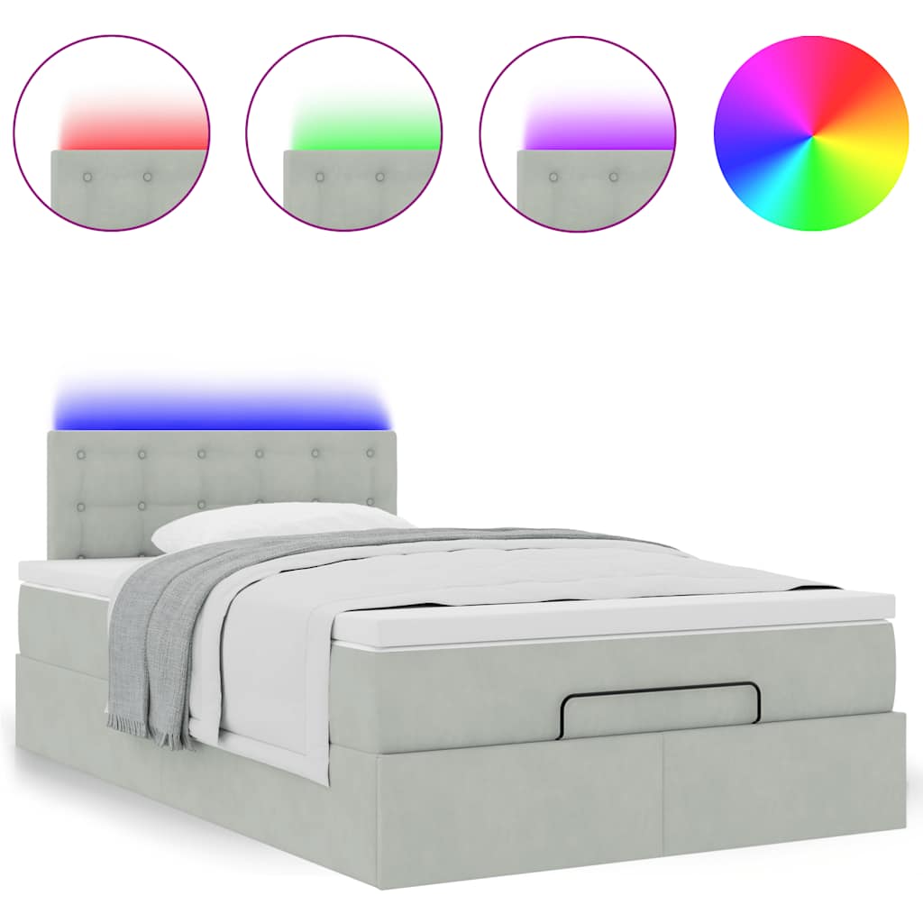 vidaXL Łóżko otomana z materacem i LED, jasnoszary, 120x190cm, aksamit