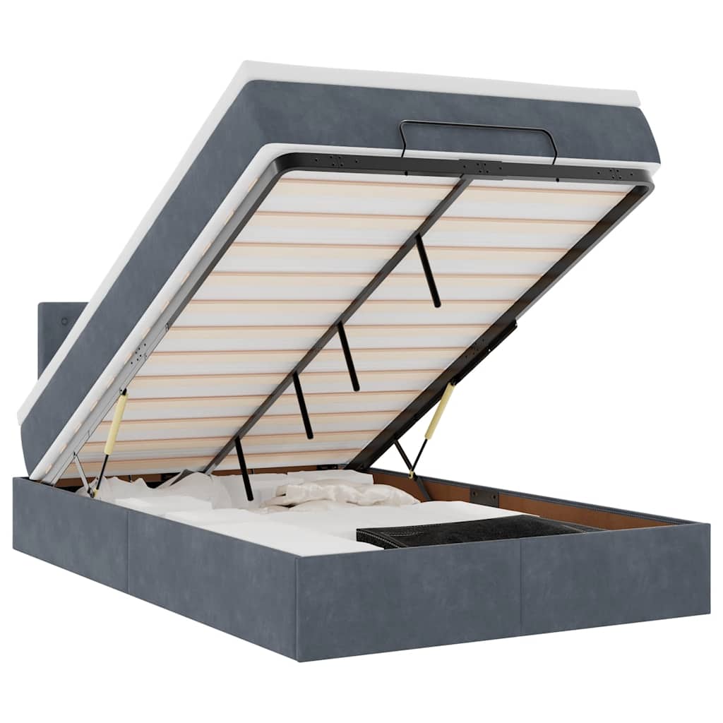 vidaXL Łóżko otomana z materacem i LED, ciemnoszary, 120x190cm aksamit