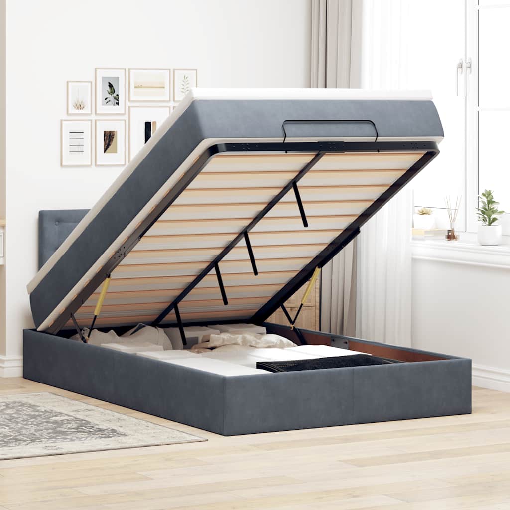 vidaXL Łóżko otomana z materacem i LED, ciemnoszary, 120x190cm aksamit