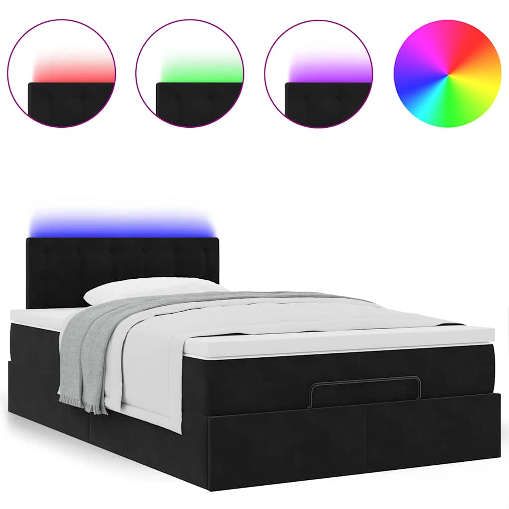 vidaXL Łóżko otomana z materacem i LED, czarny, 120x190cm, aksamit