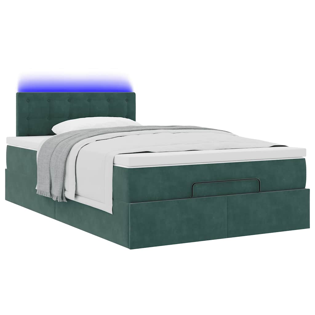 vidaXL Łóżko otomana z materacem i LED ciemnozielony 120x190cm aksamit