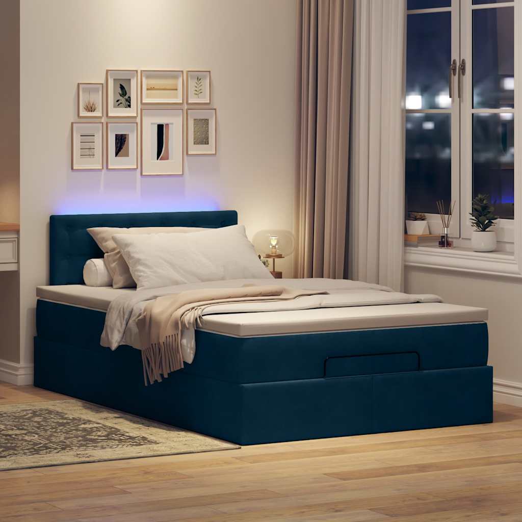 vidaXL Łóżko otomana z materacem i LED, ciemnoniebieski, 120x190cm