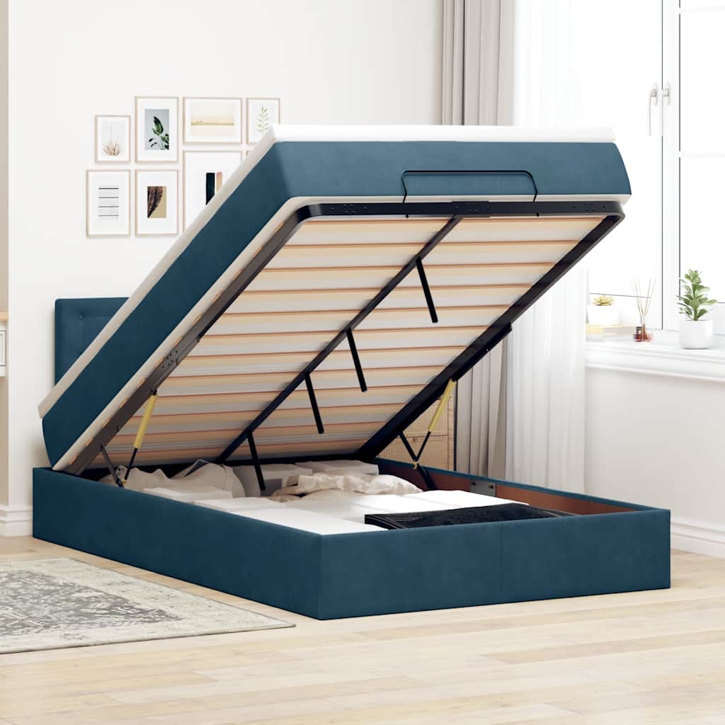 vidaXL Rama łóżka otomana z materacem, niebieska, 120x200 cm, aksamit