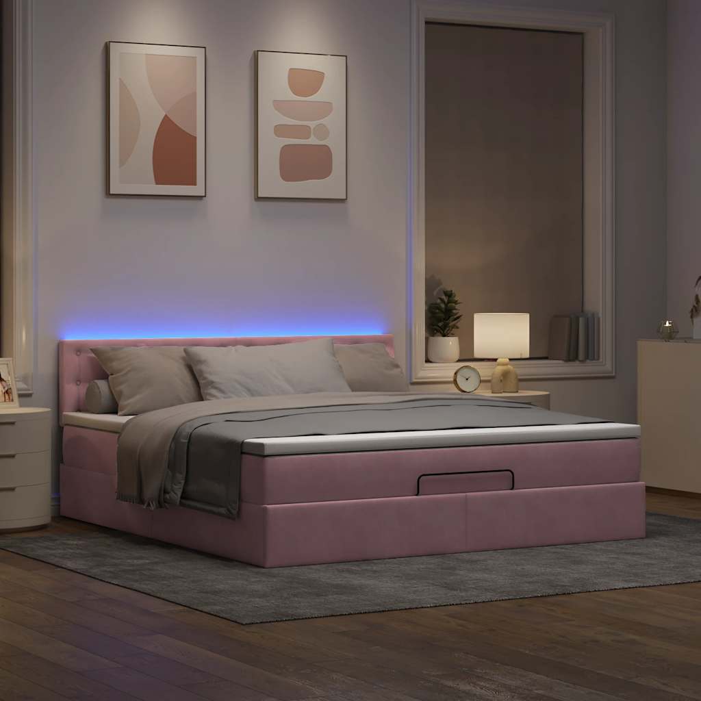 vidaXL Łóżko otomana z materacem i LED, różowy, 180x200cm, aksamit