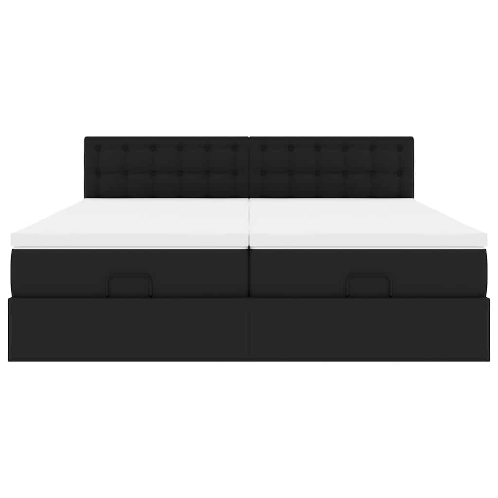 vidaXL Łóżko otomana z materacami i LED, czarna, 160x200cm, ekoskóra
