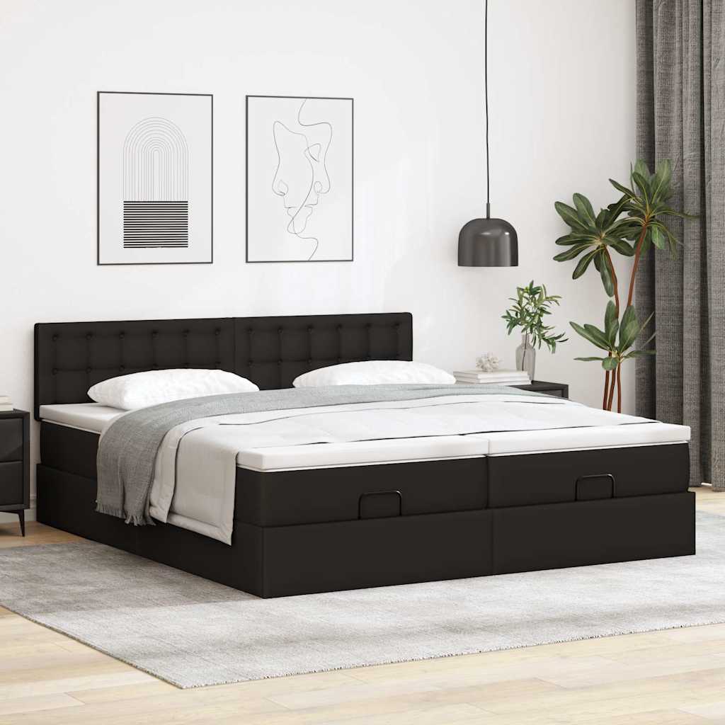 vidaXL Łóżko otomana z materacami i LED, czarna, 180x200cm, ekoskóra