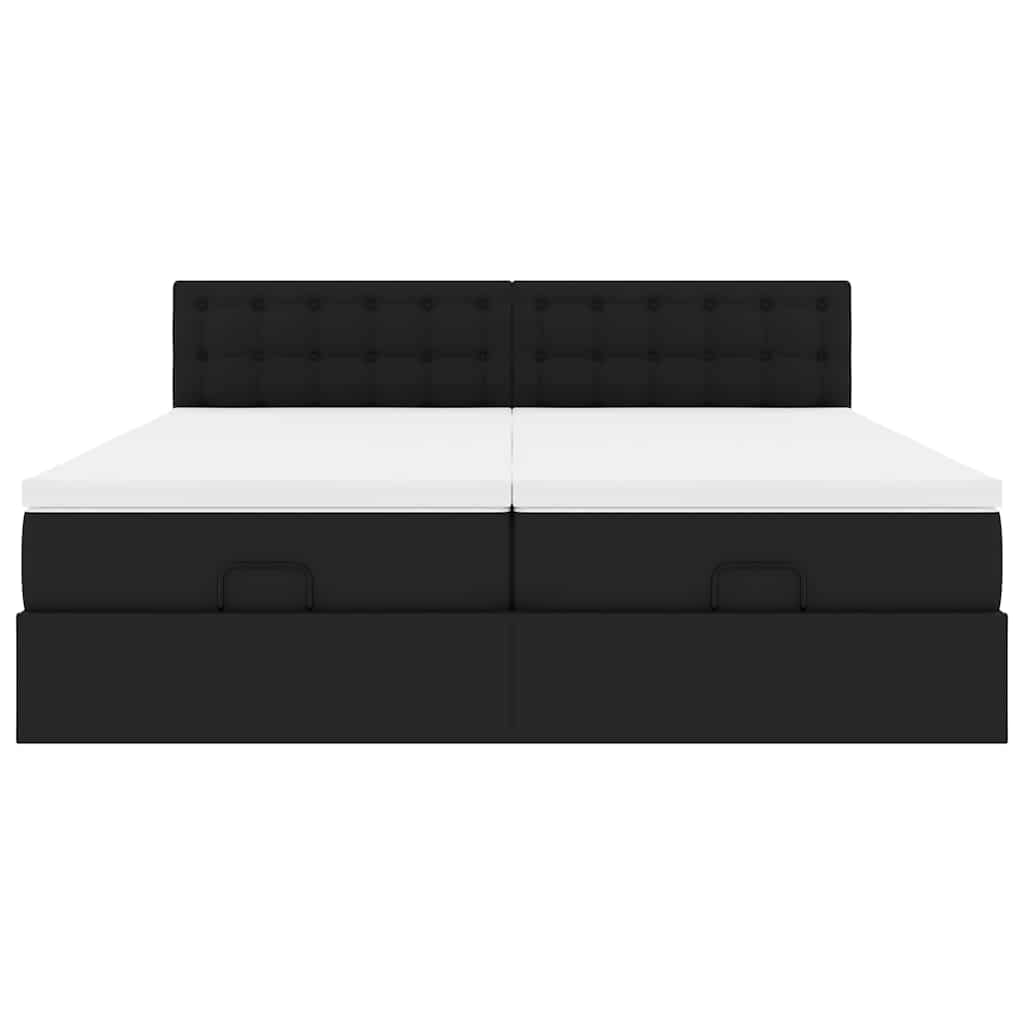 vidaXL Łóżko otomana z materacami i LED, czarna, 180x200cm, ekoskóra