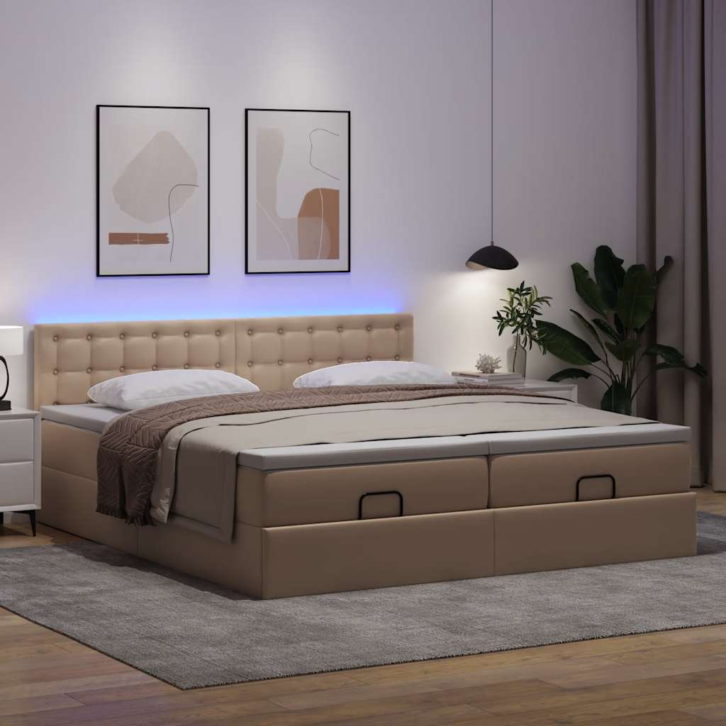 vidaXL Rama łóżka otomana z materacami, cappucino, 180x200cm, ekoskóra