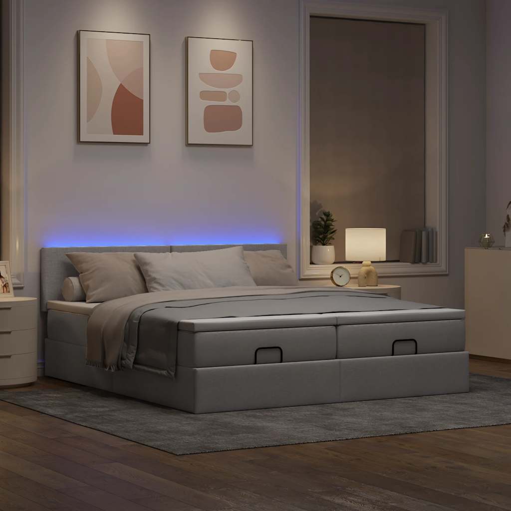 vidaXL Rama łóżka otomana z materacami, taupe, 180x200 cm, tkanina