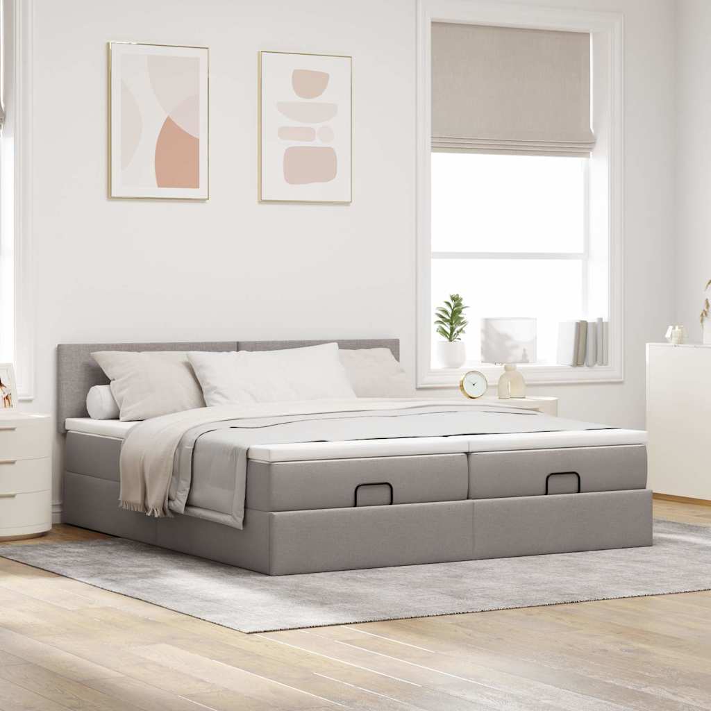 vidaXL Rama łóżka otomana z materacami, taupe, 200x200 cm, tkanina