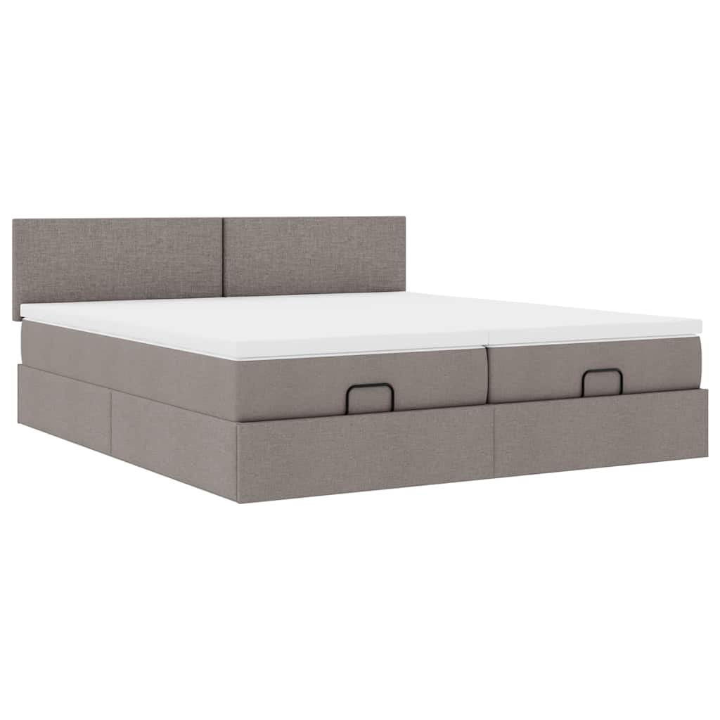 vidaXL Rama łóżka otomana z materacami, taupe, 200x200 cm, tkanina