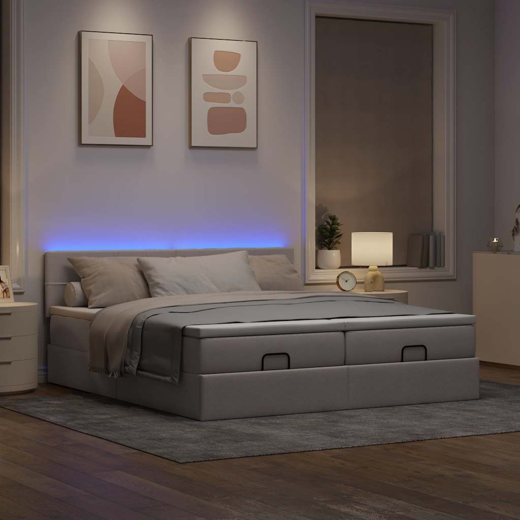 vidaXL Rama łóżka otomana z materacami, taupe, 160x200 cm, tkanina