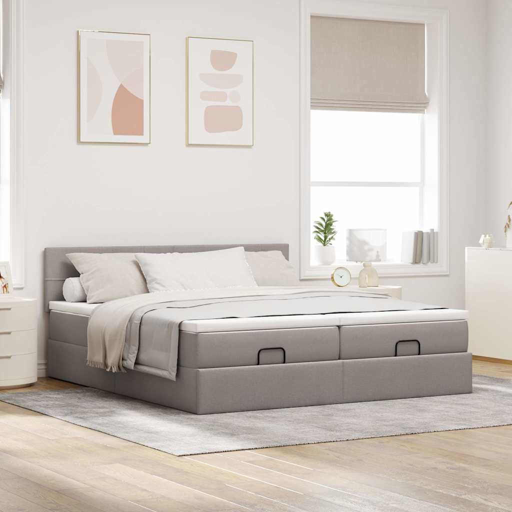 vidaXL Rama łóżka otomana z materacami, taupe, 200x200 cm, tkanina