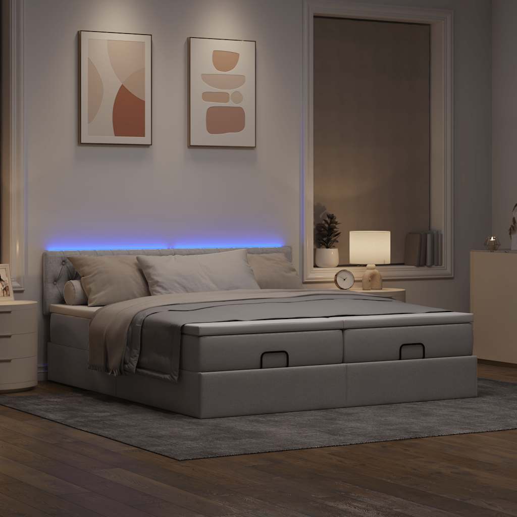 vidaXL Rama łóżka otomana z materacami, taupe, 180x200 cm, tkanina