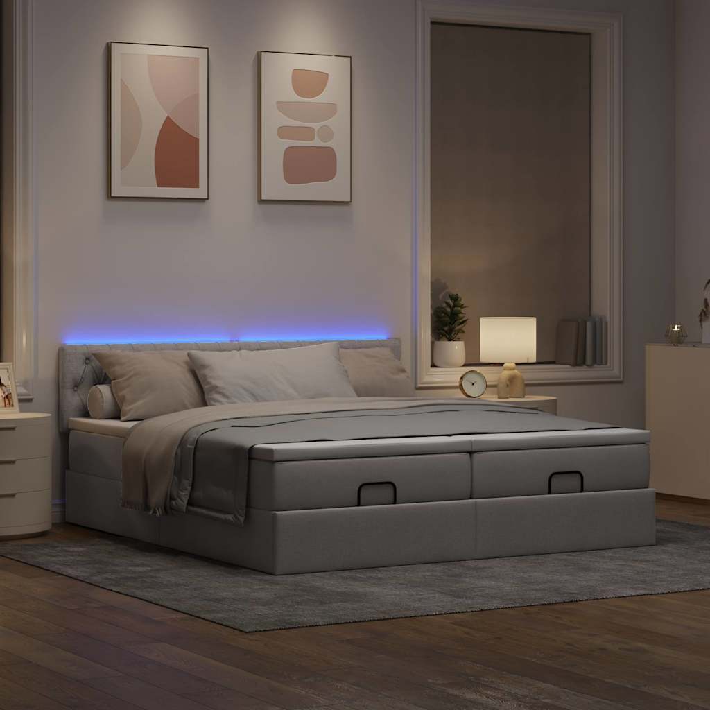 vidaXL Rama łóżka otomana z materacami, taupe, 200x200 cm, tkanina