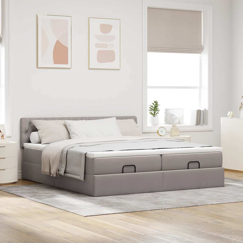vidaXL Rama łóżka otomana z materacami, taupe, 200x200 cm, tkanina
