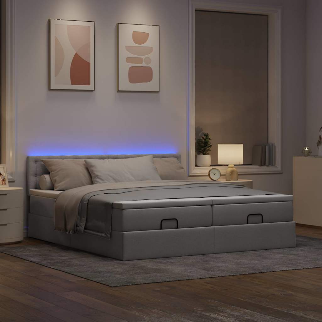 vidaXL Rama łóżka otomana z materacami, taupe, 160x200 cm, tkanina