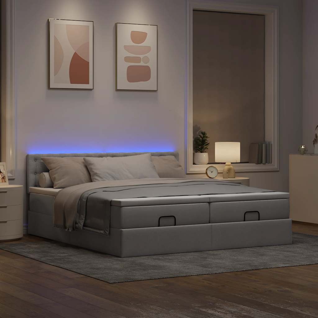 vidaXL Rama łóżka otomana z materacami, taupe, 200x200 cm, tkanina