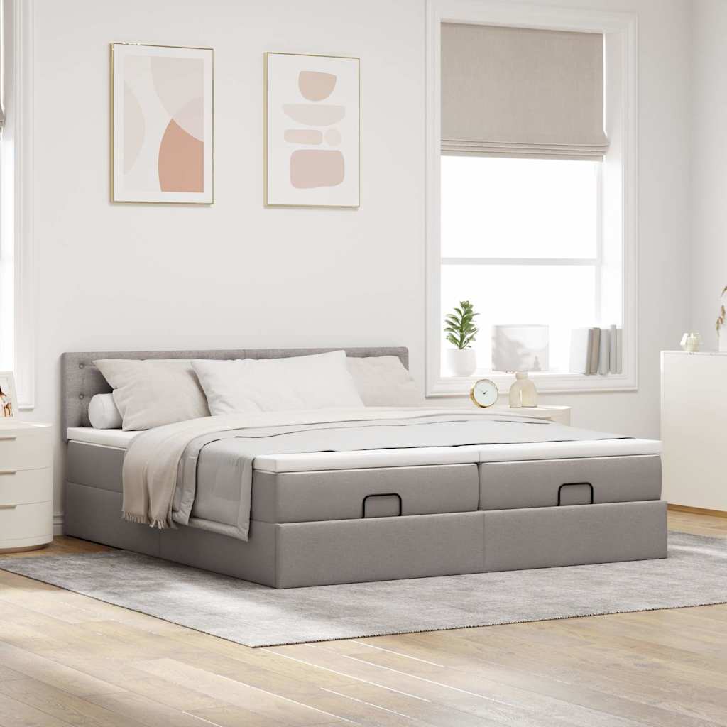 vidaXL Rama łóżka otomana z materacami, taupe, 200x200 cm, tkanina