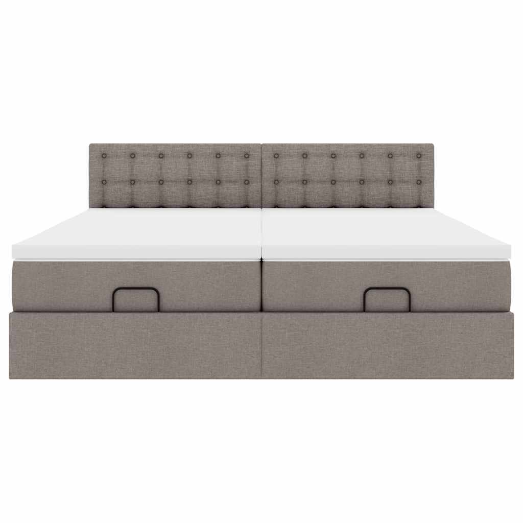 vidaXL Rama łóżka otomana z materacami, taupe, 200x200 cm, tkanina