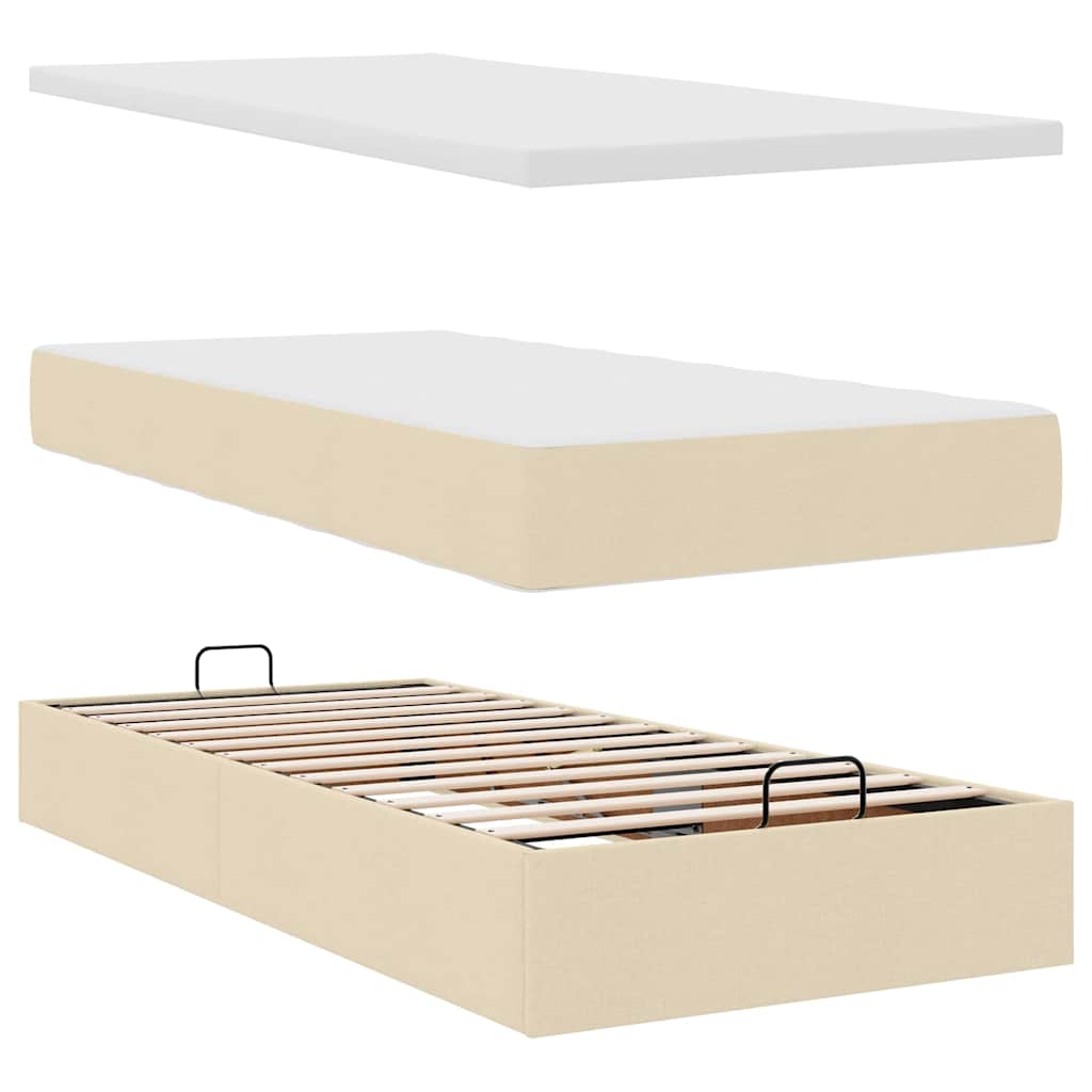 vidaXL Rama łóżka otomana z materacami, kremowa, 200x200 cm, tkanina