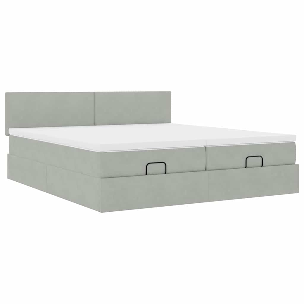 vidaXL Rama łóżka otomana z materacami, szara, 200x200 cm, aksamit