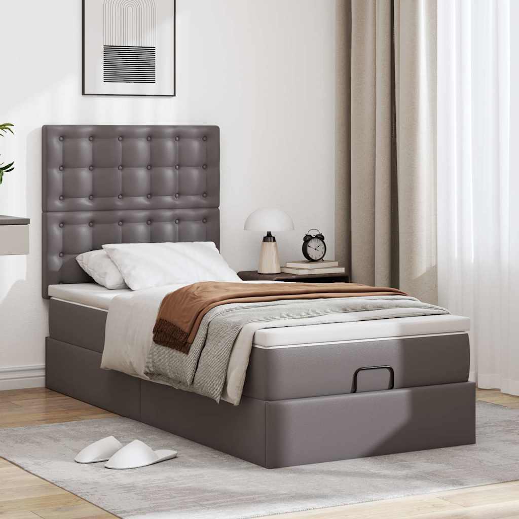 vidaXL Łóżko otomana z materacem, szara, 90x190 cm, ekoskóra