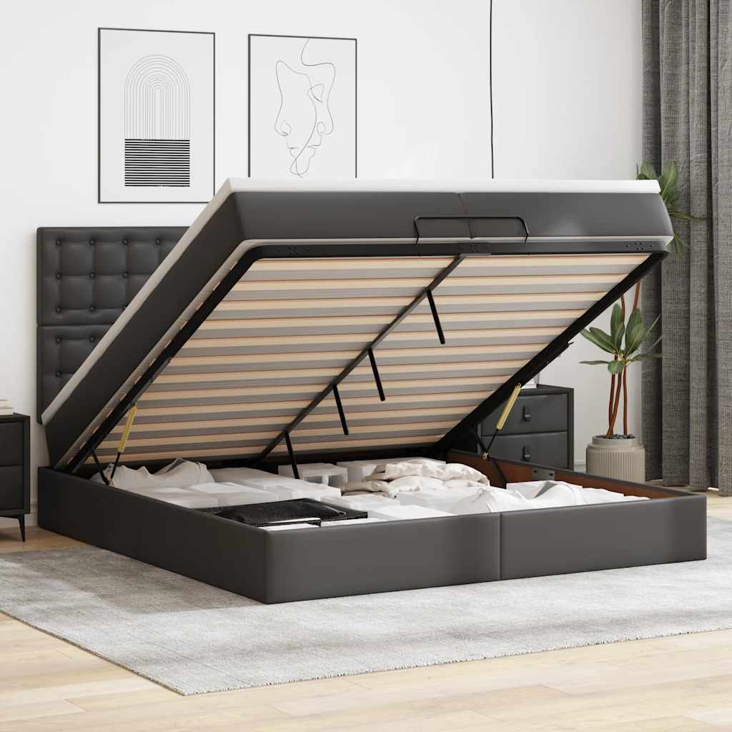vidaXL Rama łóżka otomana z materacami, czarna, 200x200 cm, ekoskóra