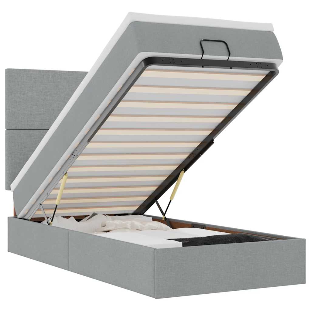vidaXL Rama łóżka otomana z materacem, jasnoszara, 90x190 cm, tkanina