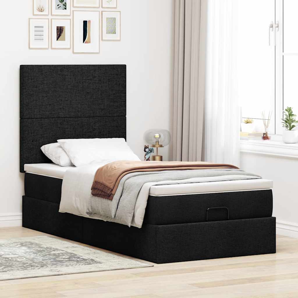 vidaXL Rama łóżka otomana z materacem, czarna, 90x190 cm, tkanina