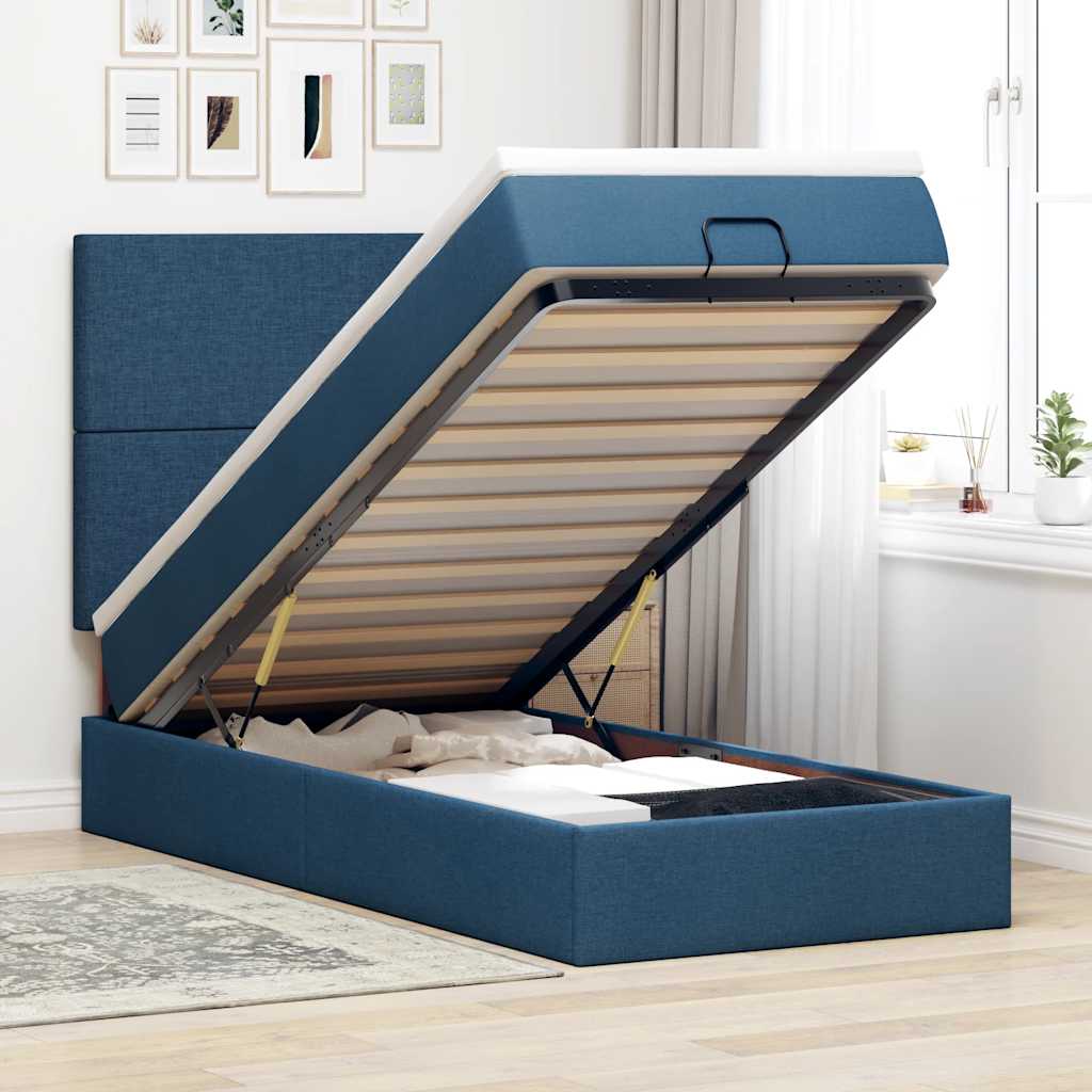 vidaXL Rama łóżka otomana z materacem, niebieska, 90x190 cm, tkanina
