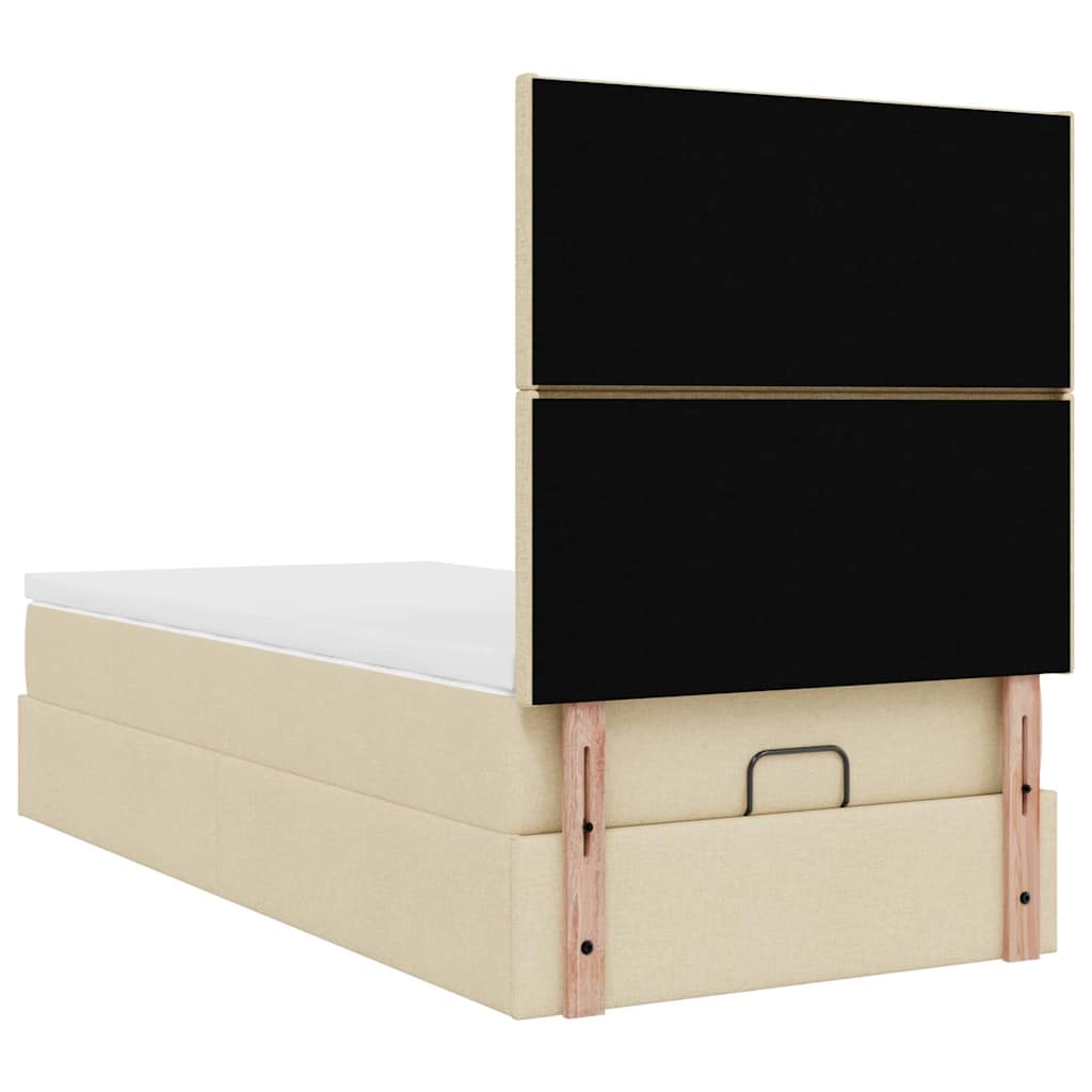 vidaXL Łóżko otomana z materacem, kremowe, 100x200 cm, tkanina