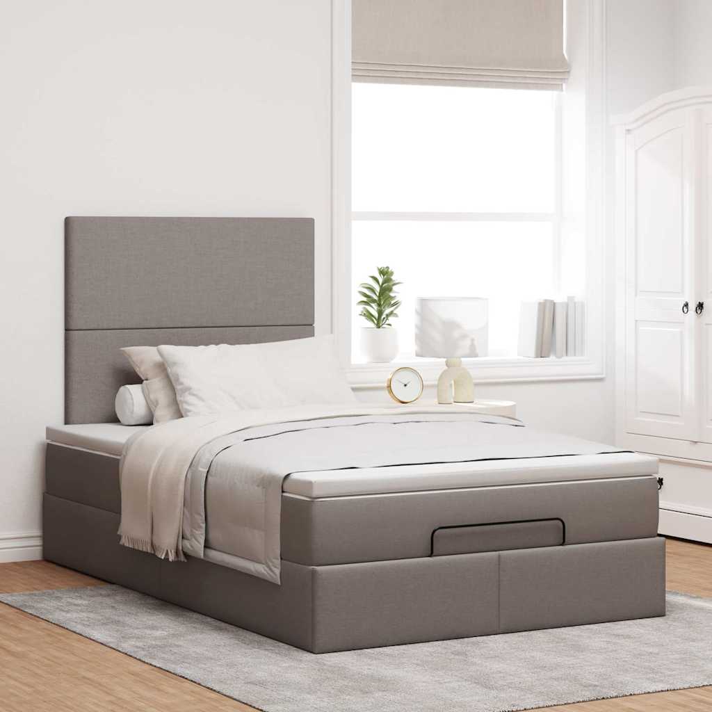 vidaXL Rama łóżka otomana z materacem, taupe, 120x190 cm, tkanina