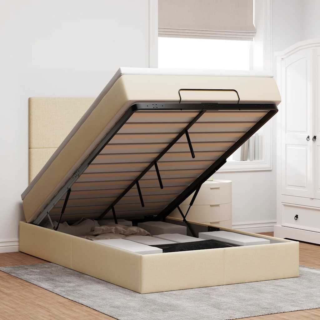 vidaXL Rama łóżka otomana z materacem, kremowa, 120x190 cm, tkanina