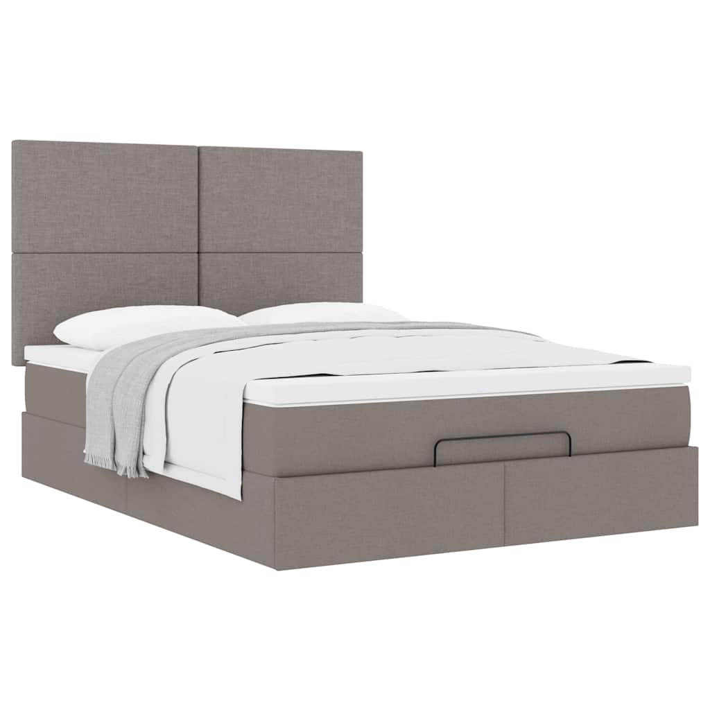 vidaXL Rama łóżka otomana z materacem, taupe, 140x190 cm, tkanina