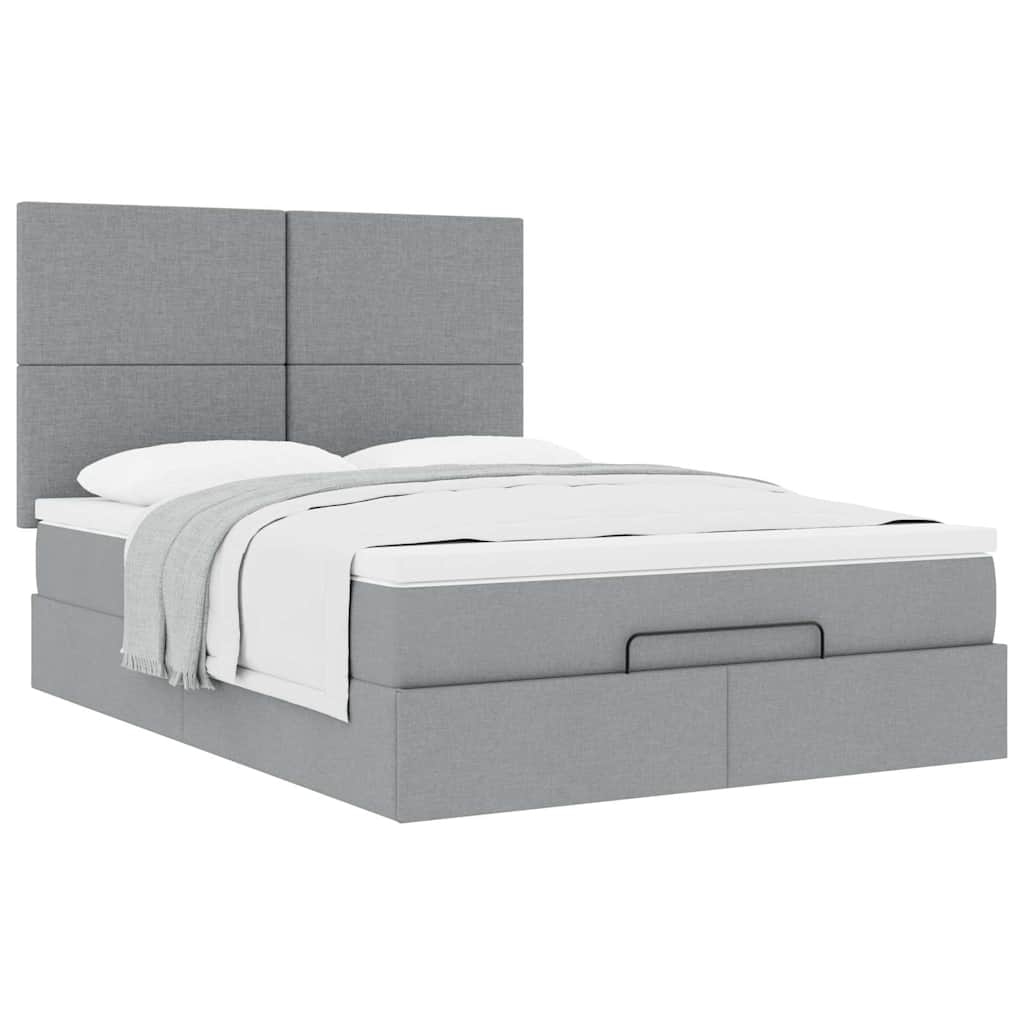 vidaXL Rama łóżka otomana z materacem, jasnoszara, 140x200 cm, tkanina